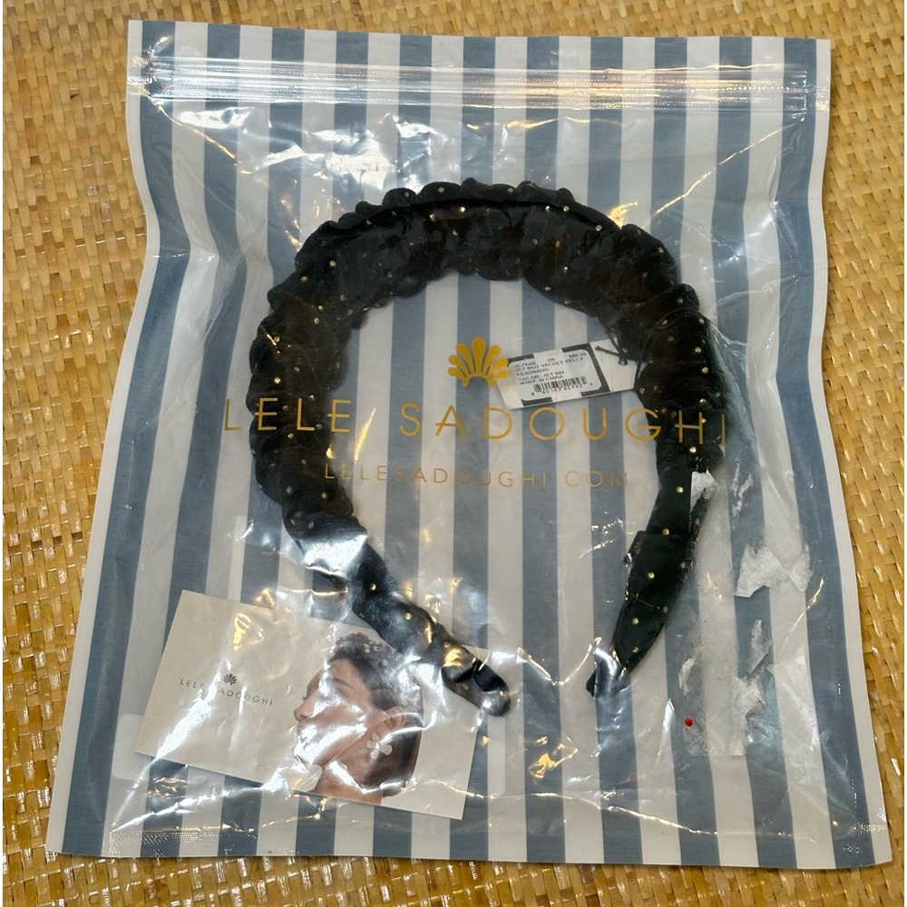 Lele Sadoughi jet dot velvet Kelly headband new with tags in original package